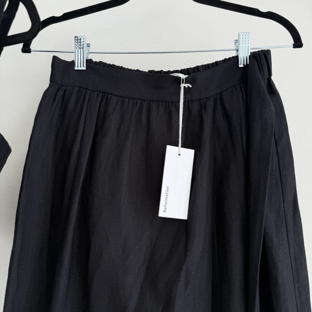 Reformation Linen Palm Set 4 Black Two Piece Set Crop Top Skirt Vacation Resort - Picture 6 of 14